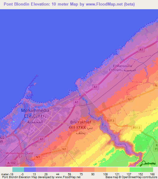 Pont Blondin,Morocco Elevation Map