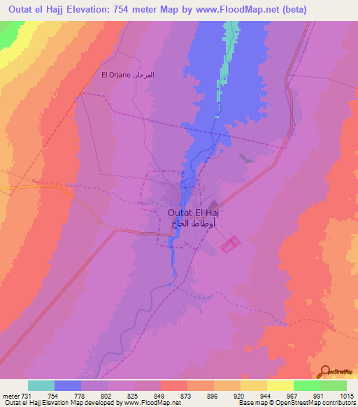 Outat el Hajj,Morocco Elevation Map