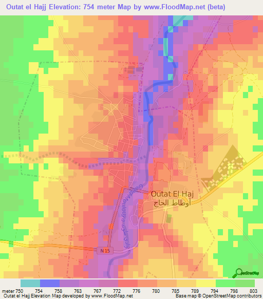 Outat el Hajj,Morocco Elevation Map