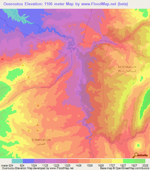 Ousroutou,Morocco Elevation Map