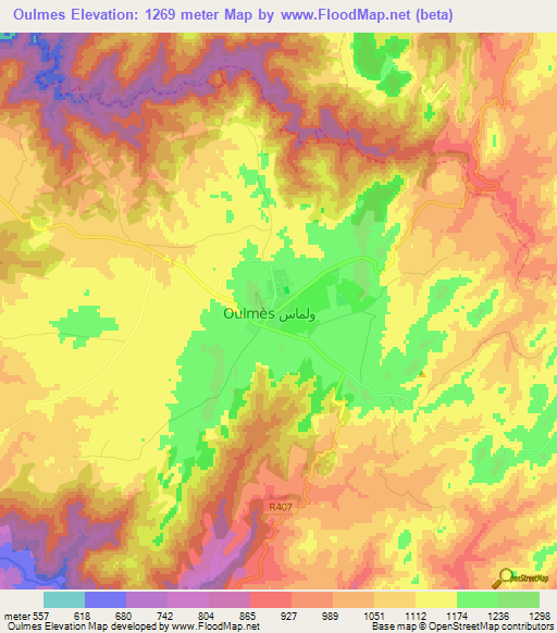 Oulmes,Morocco Elevation Map