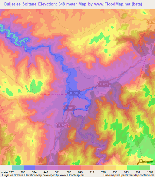 Ouljet es Soltane,Morocco Elevation Map