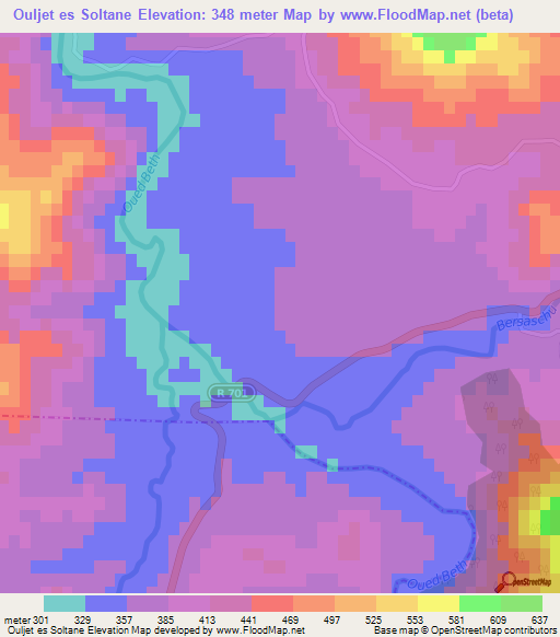 Ouljet es Soltane,Morocco Elevation Map