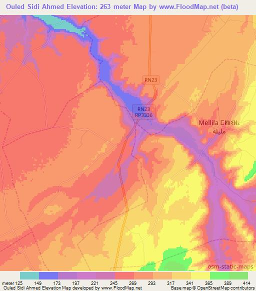 Ouled Sidi Ahmed,Morocco Elevation Map