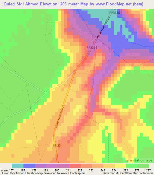 Ouled Sidi Ahmed,Morocco Elevation Map