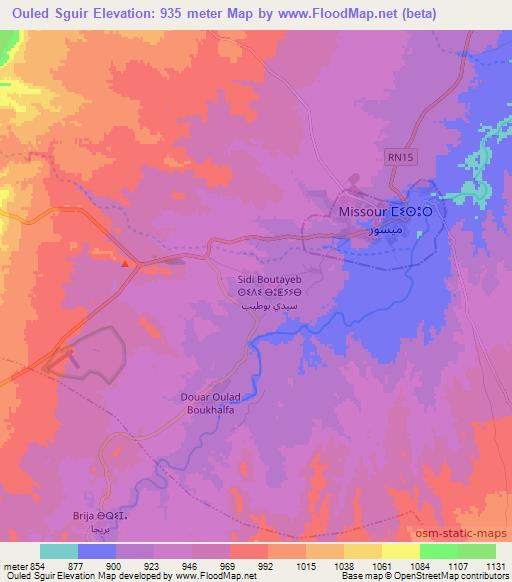 Ouled Sguir,Morocco Elevation Map