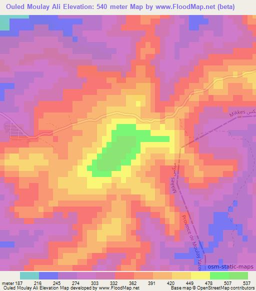 Ouled Moulay Ali,Morocco Elevation Map