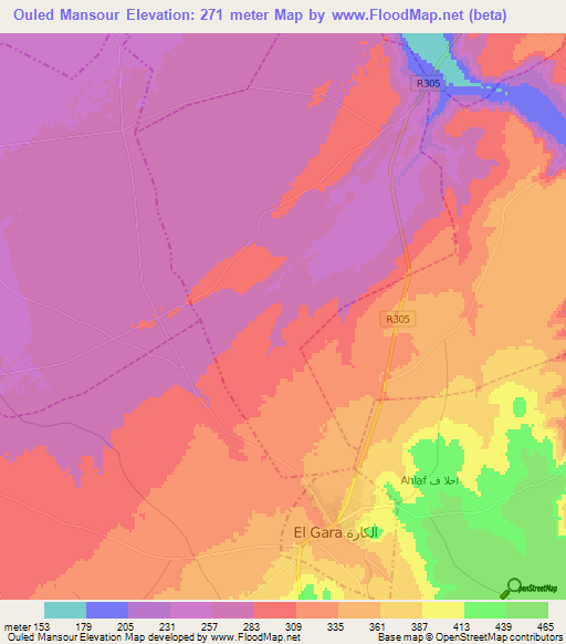 Ouled Mansour,Morocco Elevation Map