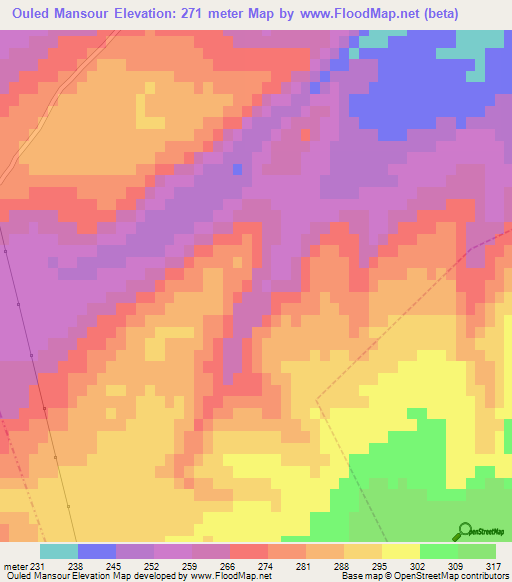 Ouled Mansour,Morocco Elevation Map