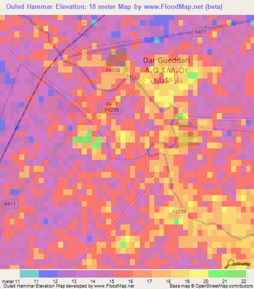 Ouled Hammar,Morocco Elevation Map