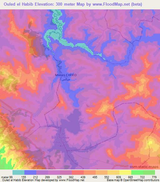 Ouled el Habib,Morocco Elevation Map