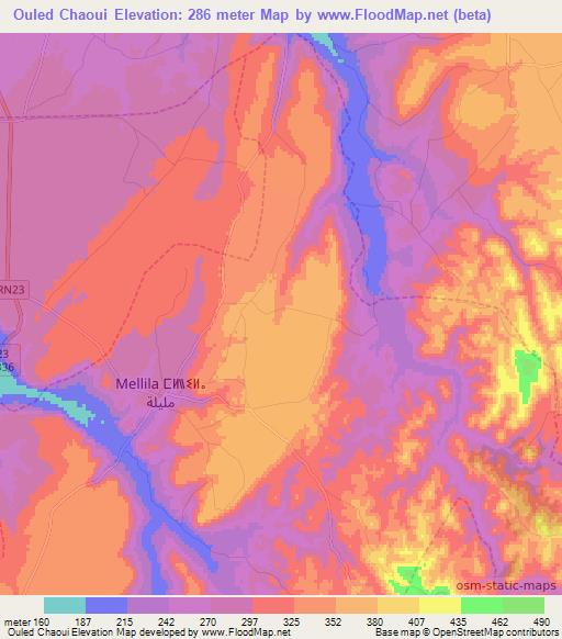 Ouled Chaoui,Morocco Elevation Map