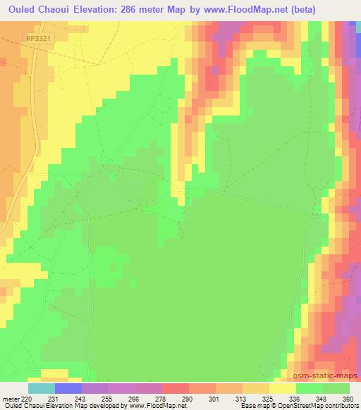 Ouled Chaoui,Morocco Elevation Map