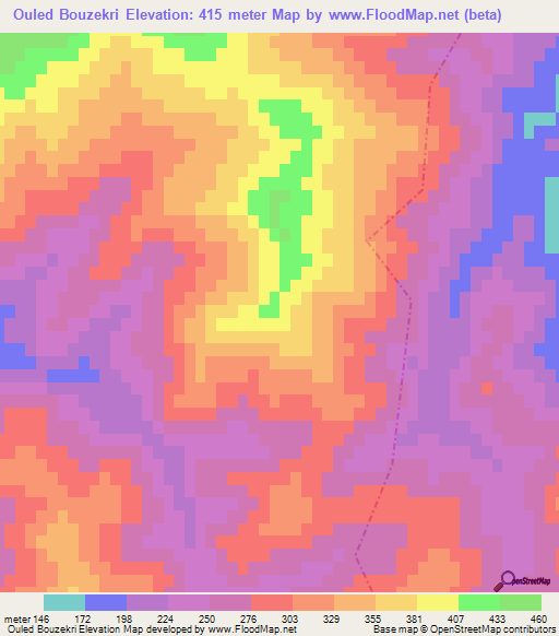 Ouled Bouzekri,Morocco Elevation Map