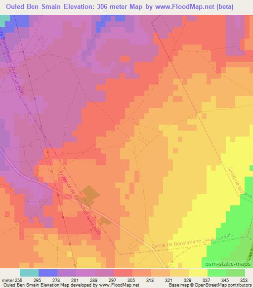 Ouled Ben Smain,Morocco Elevation Map