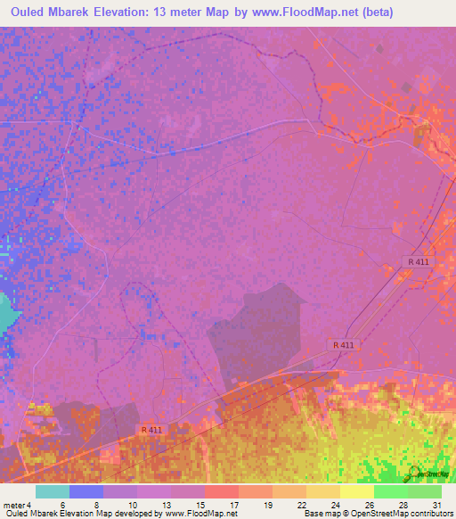 Ouled Mbarek,Morocco Elevation Map