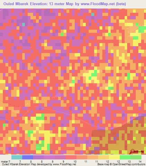 Ouled Mbarek,Morocco Elevation Map