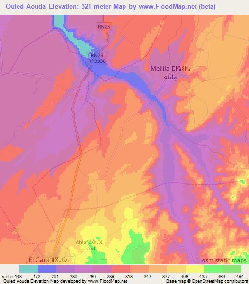 Ouled Aouda,Morocco Elevation Map