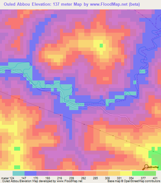 Ouled Abbou,Morocco Elevation Map