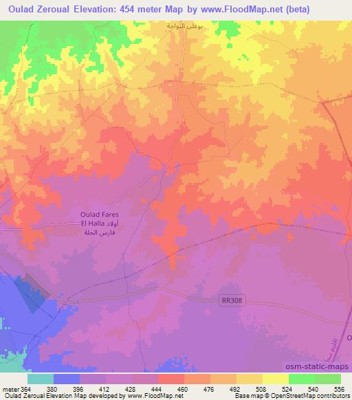 Oulad Zeroual,Morocco Elevation Map