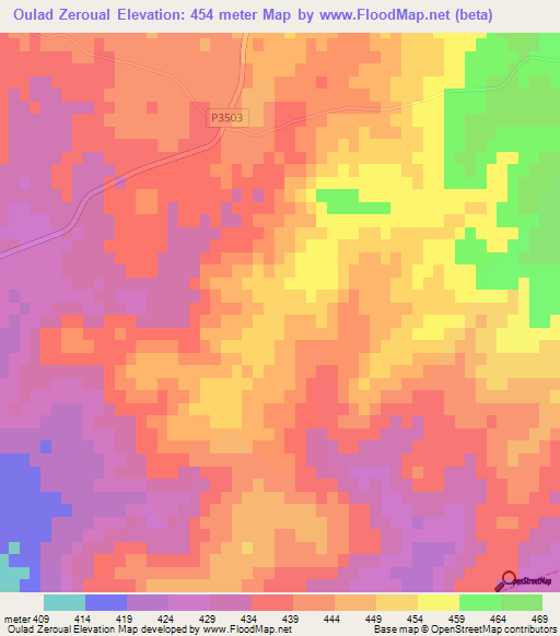 Oulad Zeroual,Morocco Elevation Map