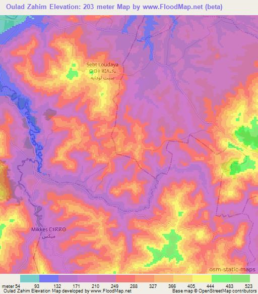 Oulad Zahim,Morocco Elevation Map