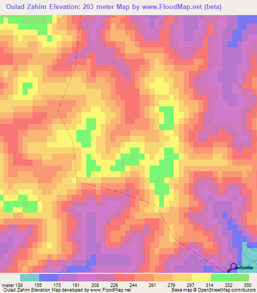 Oulad Zahim,Morocco Elevation Map