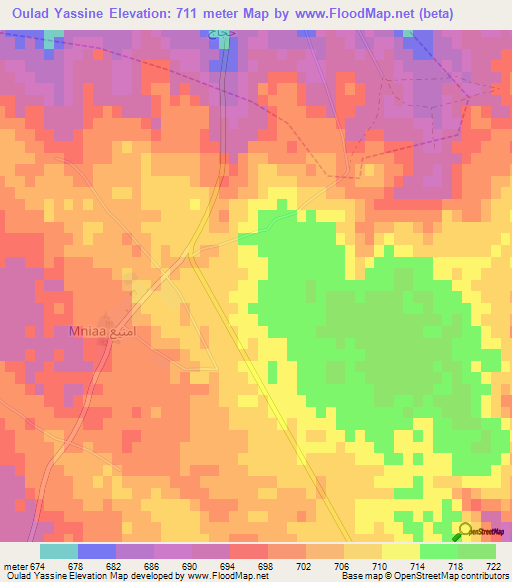 Oulad Yassine,Morocco Elevation Map