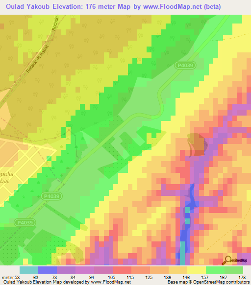 Oulad Yakoub,Morocco Elevation Map