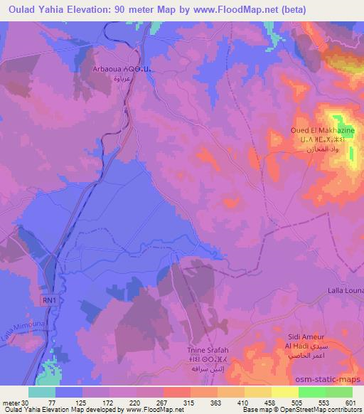 Oulad Yahia,Morocco Elevation Map