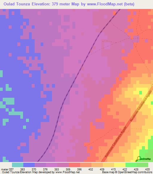 Oulad Tounza,Morocco Elevation Map