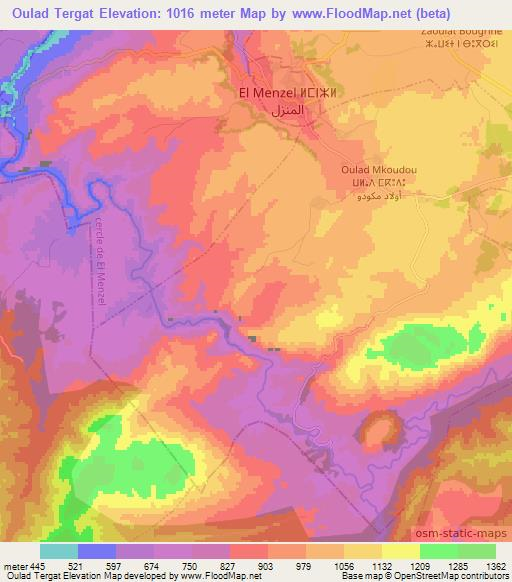 Oulad Tergat,Morocco Elevation Map