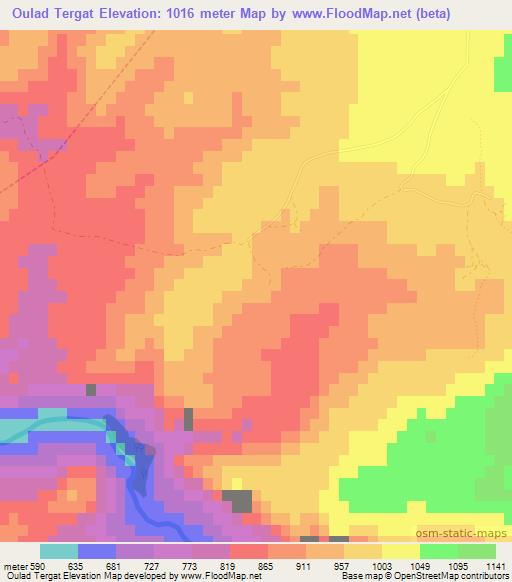 Oulad Tergat,Morocco Elevation Map