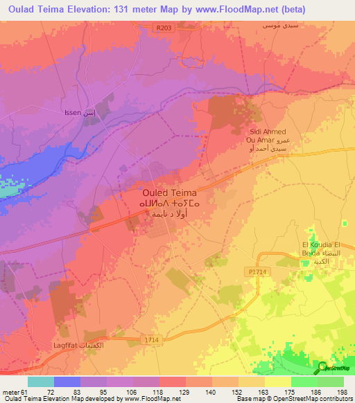 Oulad Teima,Morocco Elevation Map