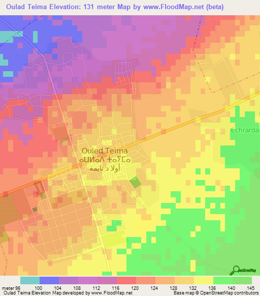 Oulad Teima,Morocco Elevation Map