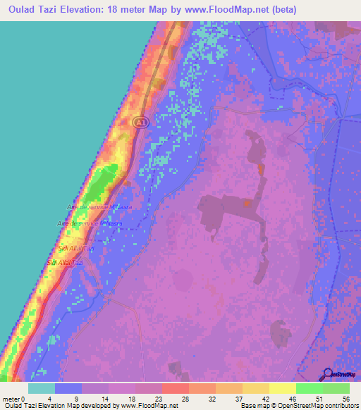 Oulad Tazi,Morocco Elevation Map