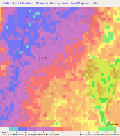 Oulad Tazi,Morocco Elevation Map