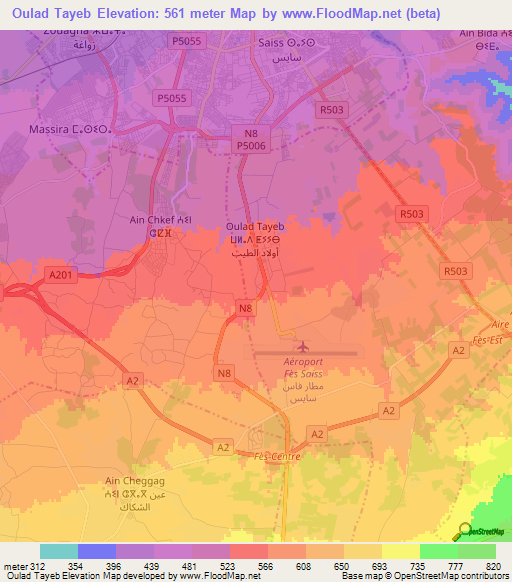 Oulad Tayeb,Morocco Elevation Map