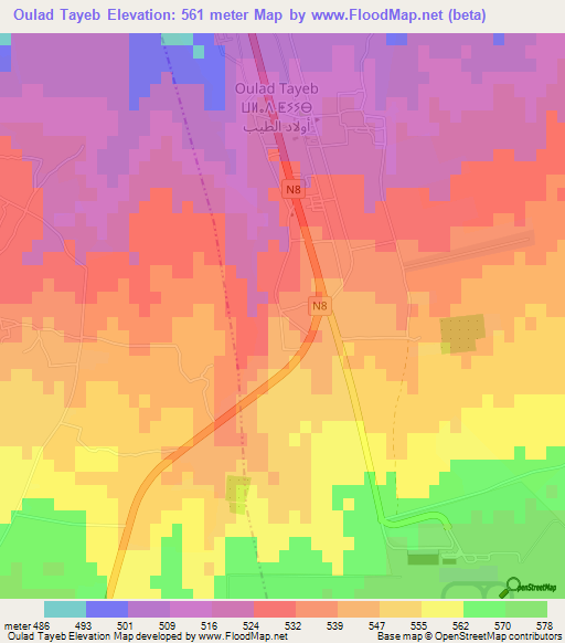 Oulad Tayeb,Morocco Elevation Map