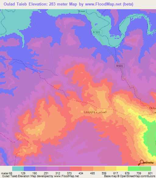 Oulad Taieb,Morocco Elevation Map