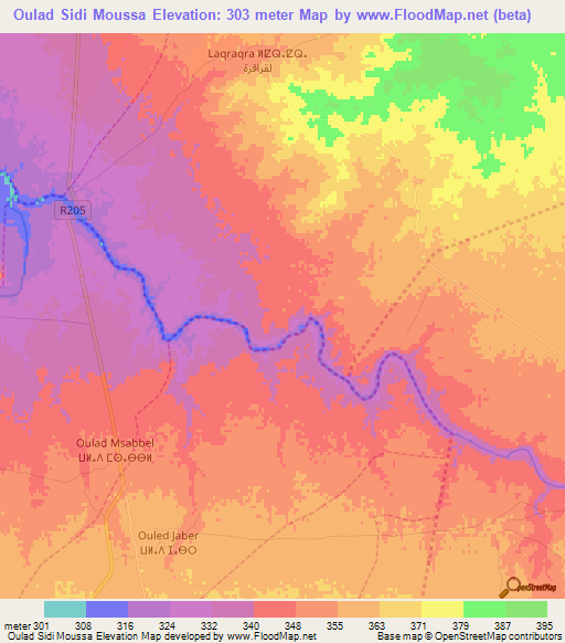 Oulad Sidi Moussa,Morocco Elevation Map