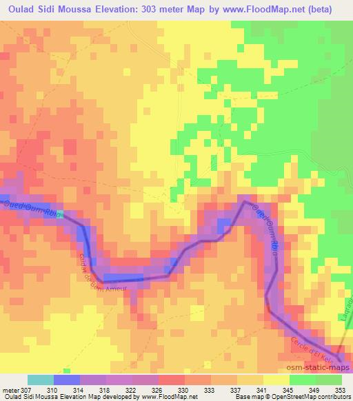 Oulad Sidi Moussa,Morocco Elevation Map