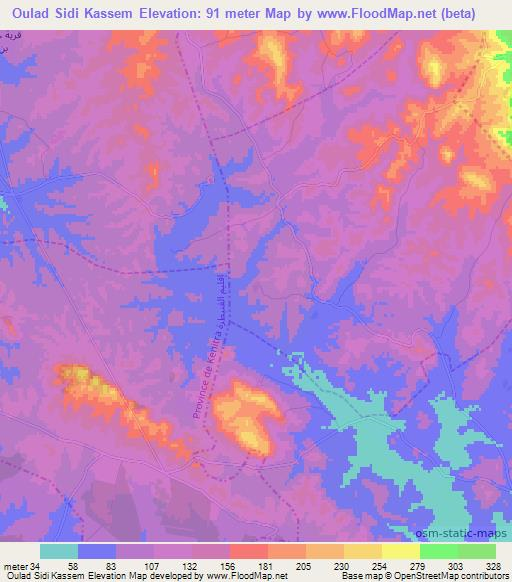 Oulad Sidi Kassem,Morocco Elevation Map