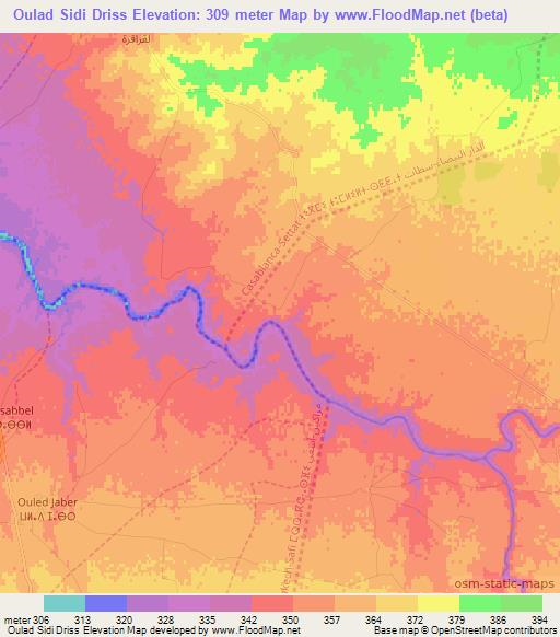 Oulad Sidi Driss,Morocco Elevation Map