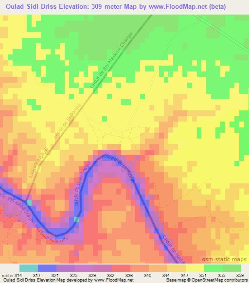 Oulad Sidi Driss,Morocco Elevation Map