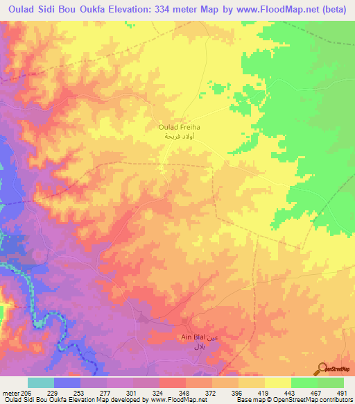 Oulad Sidi Bou Oukfa,Morocco Elevation Map