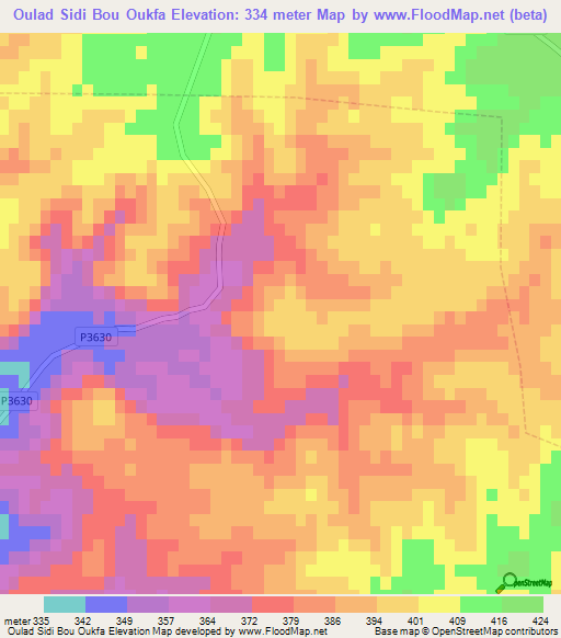 Oulad Sidi Bou Oukfa,Morocco Elevation Map