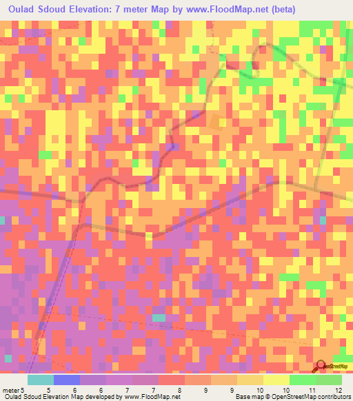 Oulad Sdoud,Morocco Elevation Map