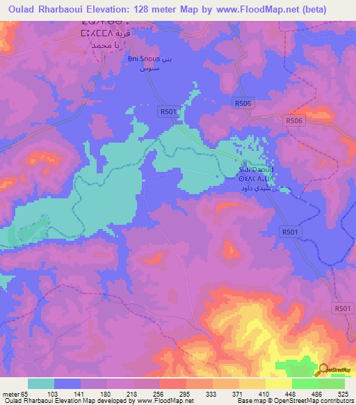 Oulad Rharbaoui,Morocco Elevation Map