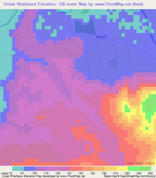 Oulad Rharbaoui,Morocco Elevation Map